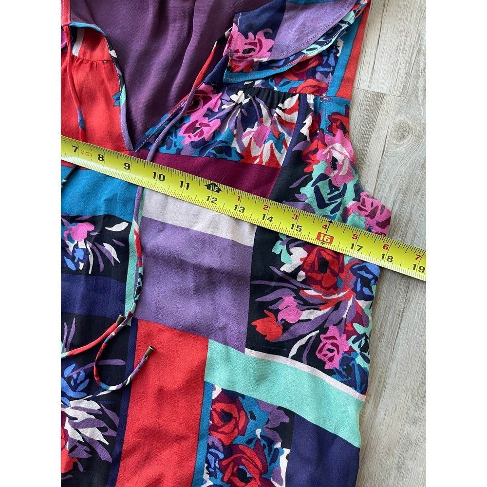 Maeve Anthropologie Floral Patchwork Ruffle Tie Neck Blouse Purple Women XSP - Picture 8 of 8